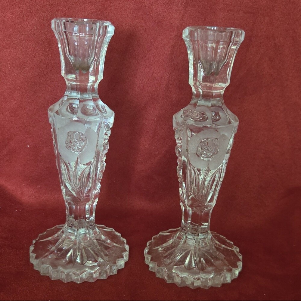 Leonard Silver Cut Glass Candlesticks Lead Chrystal Taper/Dinner Candles